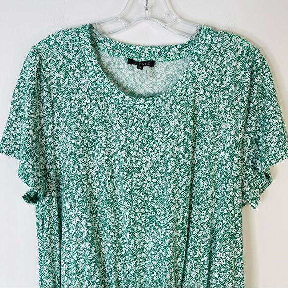 1 State green white ditzy floral cottagecore faux wrap stretchy midi dress 1X - Picture 2 of 7